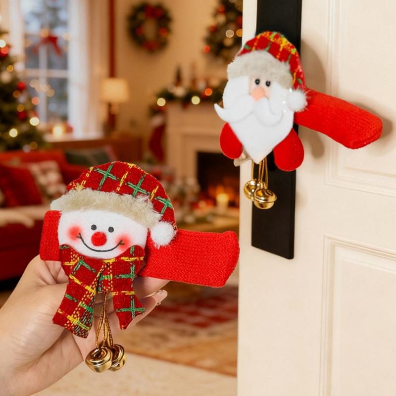 Festive Santa And Bells Door Handle Sleeves Durable Cloth Christmas Photo Props