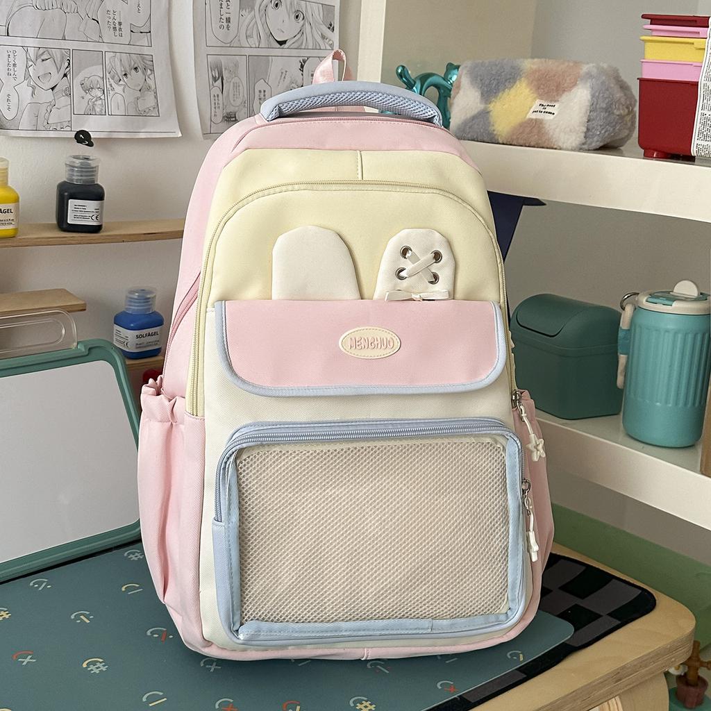 Schoolbag Cream Light Pink Ins Wind High Value School Bag Female Sweet Junior High School Pain Backpack Lightweight Large Capacity Backpack