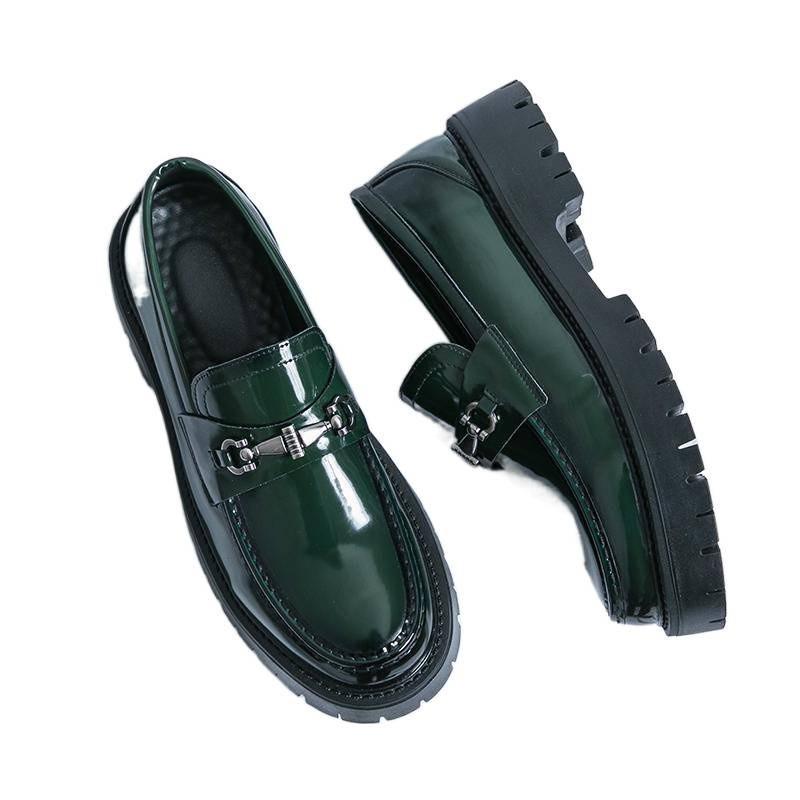 Mens Slip-On Loafer Shoes With Thick Platform Sole Round Toe PU Leather Casual Business Style