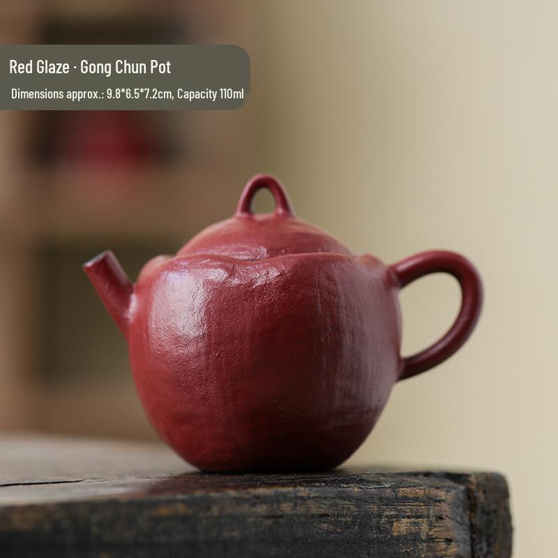 

Traditional Handmade Red Glaze Gong Chun Ceramic Teapot - Retro, High-Grade, Anti-Scald Kung Fu Tea Tasting Set