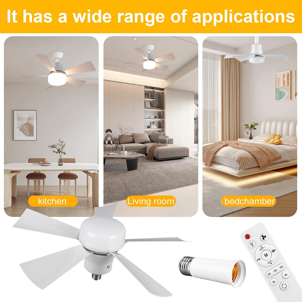 Socket Fan Light with Remote Socket Ceiling Fan Adjustable Wind Speed LED Light Fan Dimmable Timing Wireless Fan for Home Office