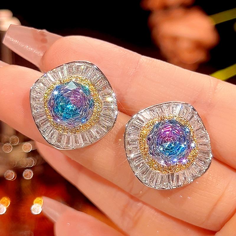 Autumn And Winter Jewelry Copper Bottom Gold-Plated Rose Cut Gradual Change Color Temperament Light Luxury Suit Women 14-10Mm