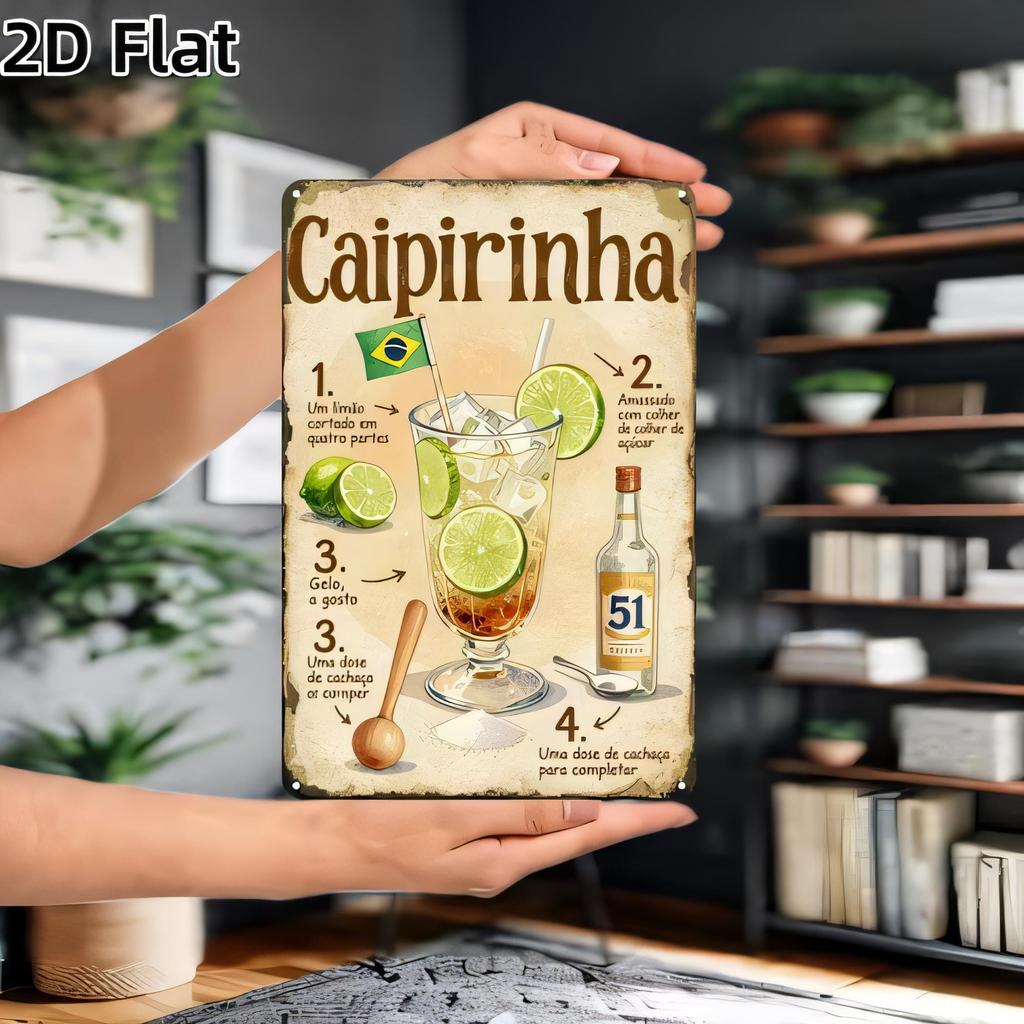 Tin Sign Caipirinha Vintage Metal Bar Plaque Retro Brazilian Cocktail Poster with Lime Illustration Funny Wall Decor for Kitche