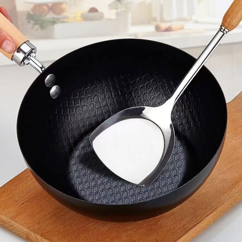 Kitchen Iron Pot Frying Pan Wok Pan Uncoated Gas Stove Induction Cooker Universal Non-Stick Iron Wok Saucepan Cookware Set