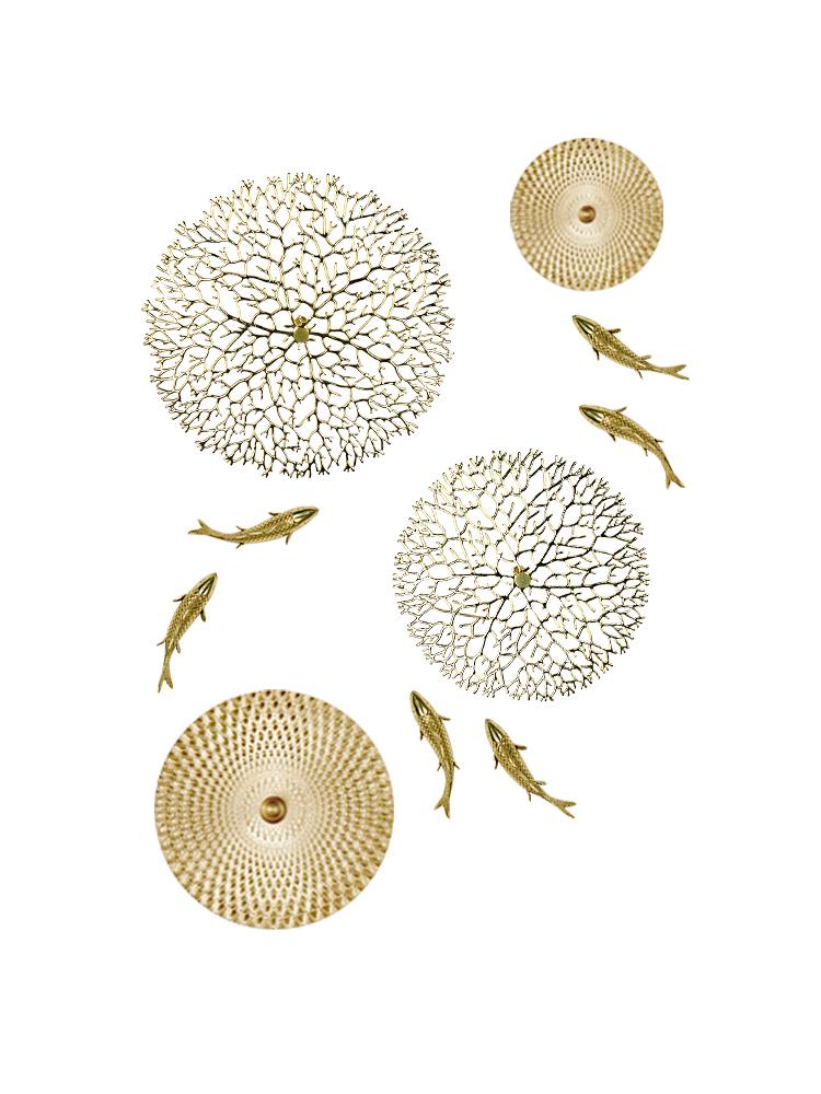 3D Fish Living Room Foyer Background Wall Decoration Metal Wall Decoration Pendant Copper Carp Treasure Pot Art Home Decoration