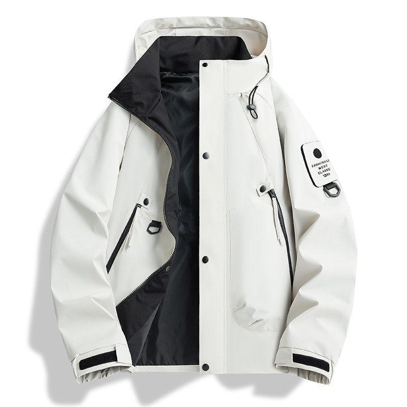 

Medm Beprp Fake Two Pieces Hood Jacket Boys Handsome Fashion Brand Design Sense Outerwear Short Three-Proof Trench coat 9999m White [Spring and Autumn Thin Style] XL