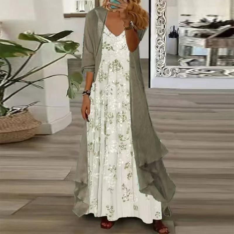 Women's Teal Lace Maxi Dress with Matching Cardigan for Casual Wear