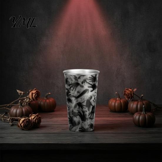 Gothic Style Metal Water Cup Thermochromic Color-Changing Cup, Horror Theme Cold Drink Spooky Prison Hand Design Mug Tumbler, Wide Mouth for Halloween