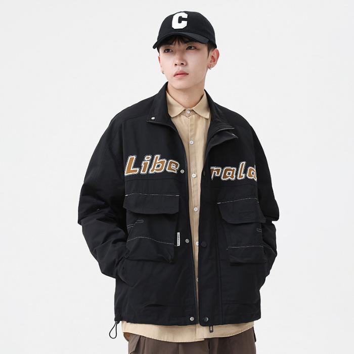

Черная американская ретро-куртка мужская свободная большого размера модная брендовая функциональная куртка для полетов 4XL чёрный