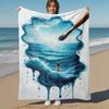 1pc paintbrush ocean Outdoor Flannel Blanket Soft Warm All-Season Throw for Sofa Bed Car Camping Office, Cozy Gift Idea1202S