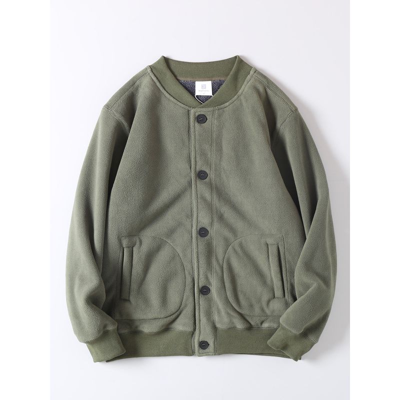 Retro Trendy Thickened Fleece-Lined Warm Cardigan Cotton Jacket for Men, Autumn and Winter Double-Sided Fleece Ma1 Baseball Jacket