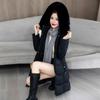 Womens Winter Thick Cotton Coat Mid-Length Solid Color With Removable Faux Fur Collar Elegant Office Style
