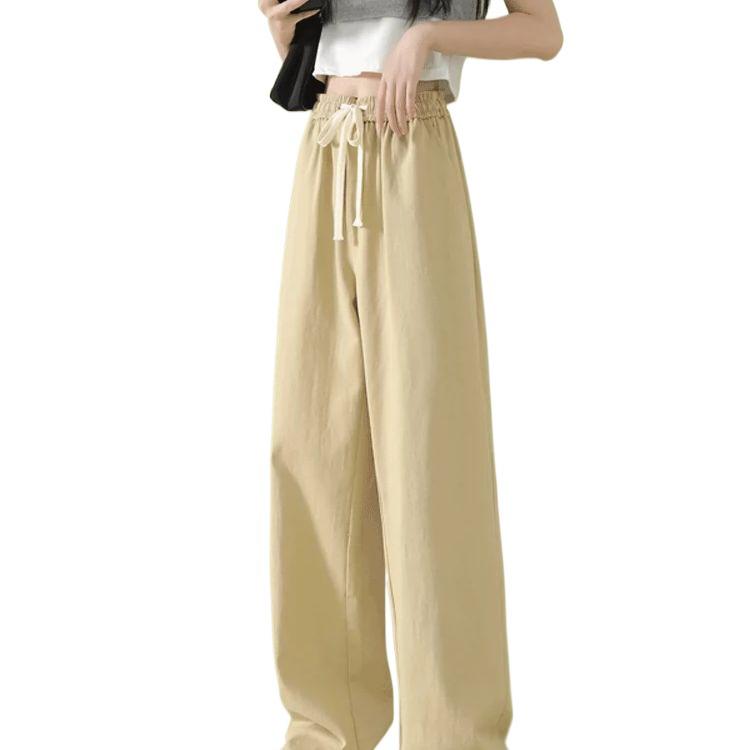 2026 Summer Women's Wide-Leg High-Waisted Loose Suit Pants with Double Buttons and Drawstring - Lightweight and Casual