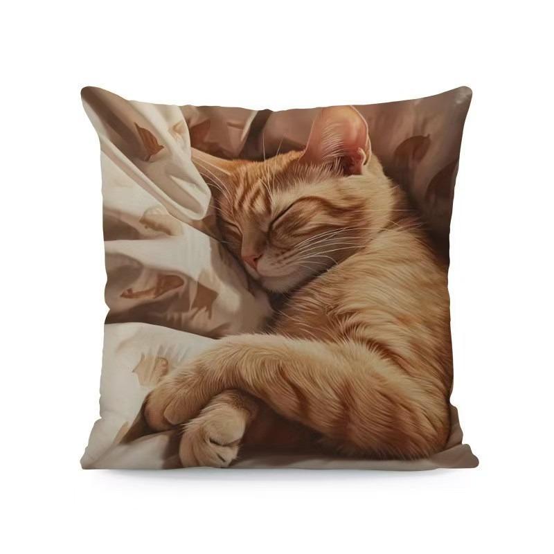 Colorful Bohemian Short Plush Pillowcase 45x45cm Adorable Kitten Living Room Bedroom Decor (Pillow Insert Not Included)