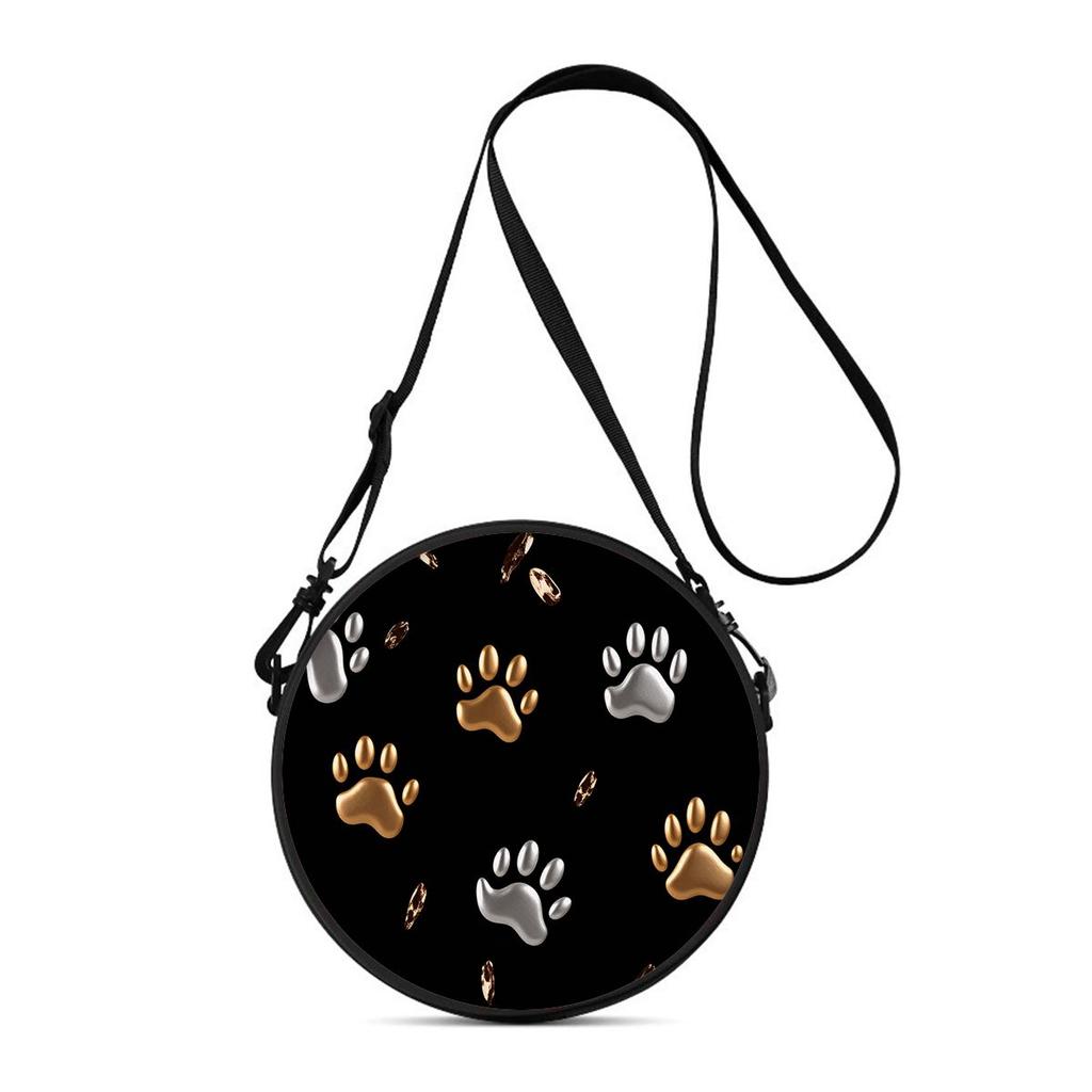 Cute Dog Print Round Shoulder Bag Casual Messenger Bag for Woman Best Gifts 2D Flat Casual Daily Crossbody Bag