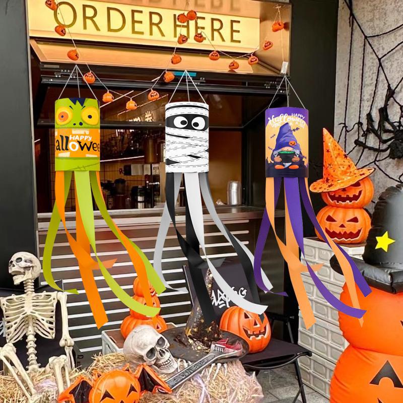 Halloween Outdoor Hanging Decorations: Pumpkin & Ghost Wind Sock Flags