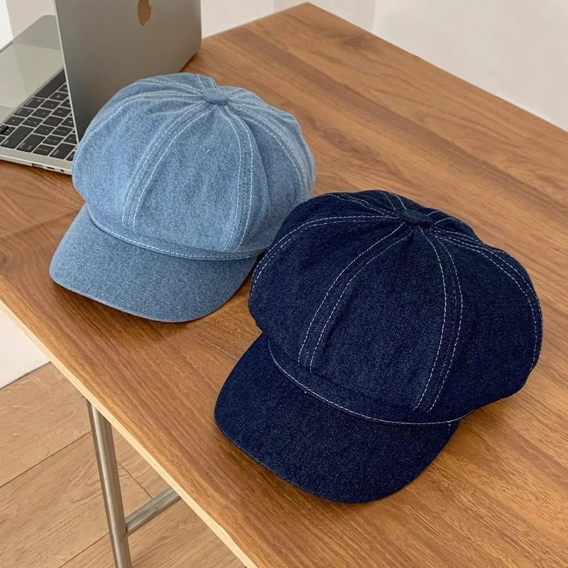 Cowboy beret women's season ins retro versatile big head circumference octagonal hat Japanese face small cloud hat