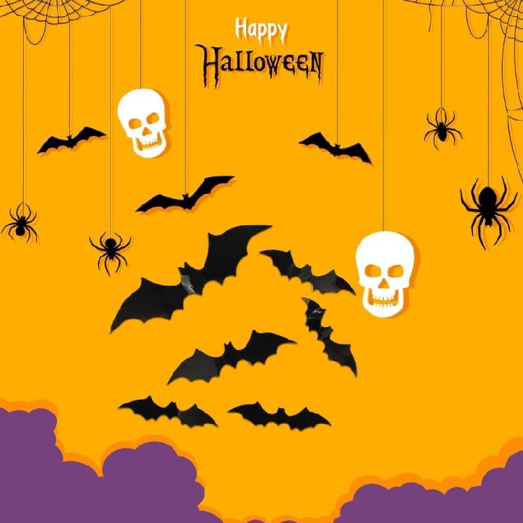 48Pcs 3D Bats Wall Stickers Halloween Decorations, 3D Bat Stickers for Window Wall Decorations, Halloween Party Supplies