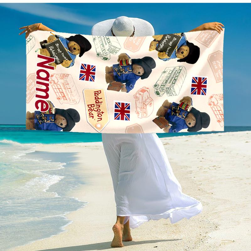 Personalized customized proof beach towel with Paddington Bear pattern - soft, absorbent,quick-drying,perfect swimming,camping&bathing
