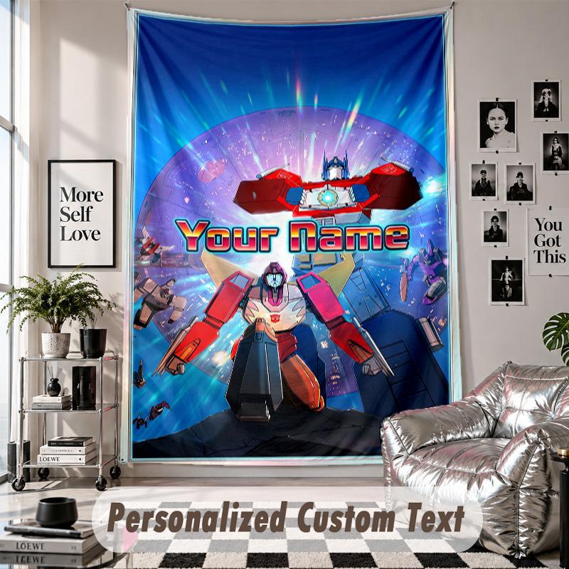 Wall Hanging Tapestry With Custom Name & Text, Transformers Decorative Tapestry For Bedroom
