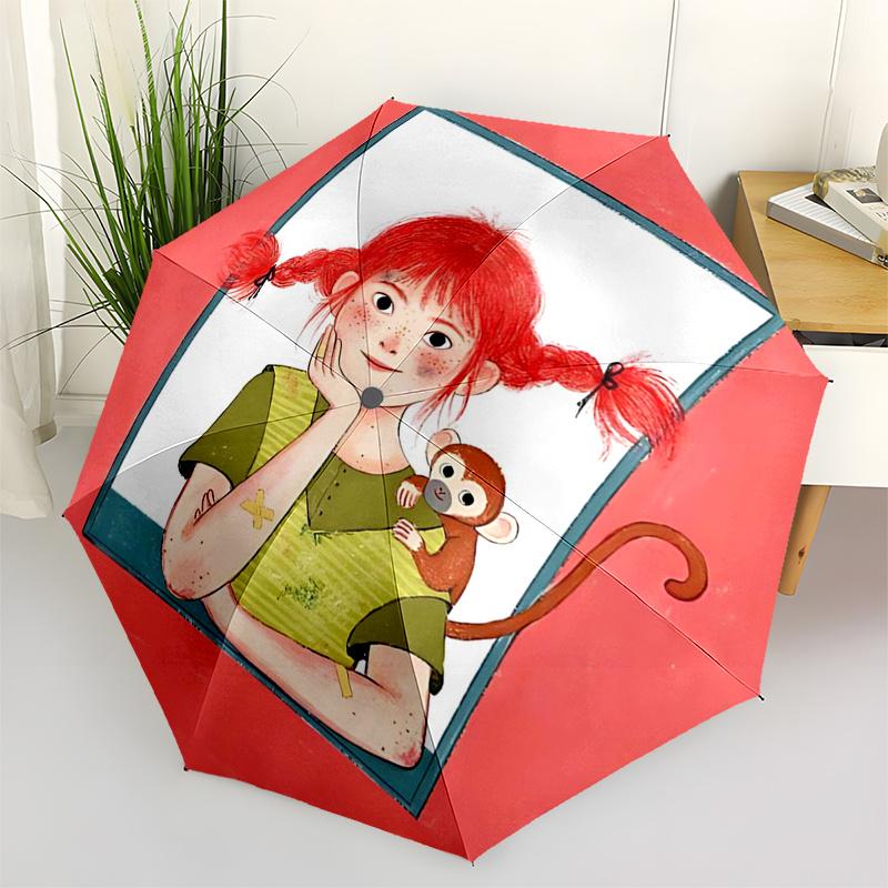 

Pippi Longstocking Themed Travel Umbrella-8 Ribs Automatic Opening and Closing, Portable Folding Design, Compact and Stylish Umbrella Suitab
