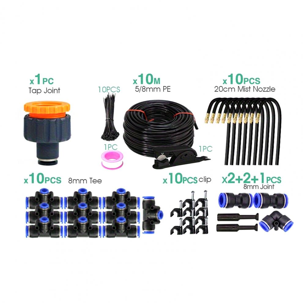 Hose Patio Misting Cooling System Garden Irrigation System Kit with 360-degree Bendable Nozzles for Greenhouse Lawn Watering