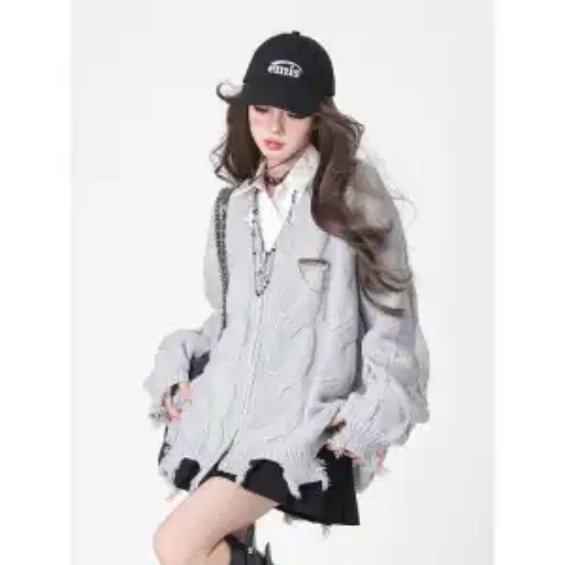 

Повседневный черный трикотажный жакет с V-образным вырезом и длинными рукавами, осенне-зимний пуловер с косами, свитер с длинными рукавами L серый