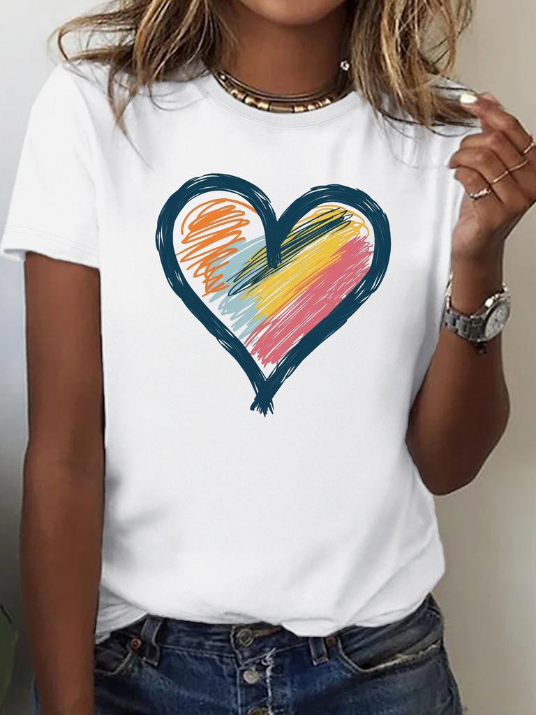 Soft T-shirt for women with a bright design painted to Unisex in the shape of a heart casual comfortable with round collarshirt