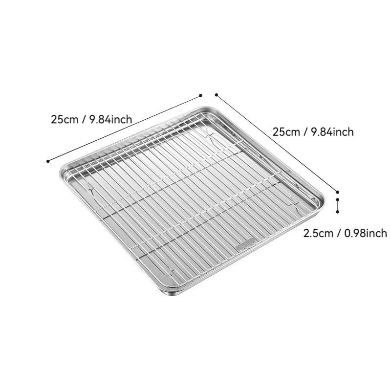 Bandejas rasas quadradas para armazenamento de alimentos com grade de resfriamento, assadeira de aço inoxidável para cozimento a vapor, conjunto de pratos para churrasco, utensílios de cozinha