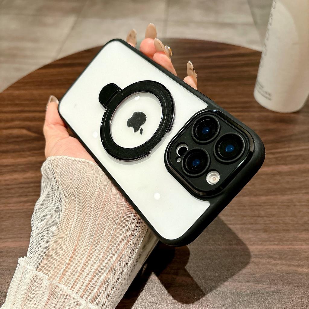 For IPhone 16 Promax Phone Case Gold Shield Protective Mirror for Apple 15 Metal Magnetic Pivot Bracket 14