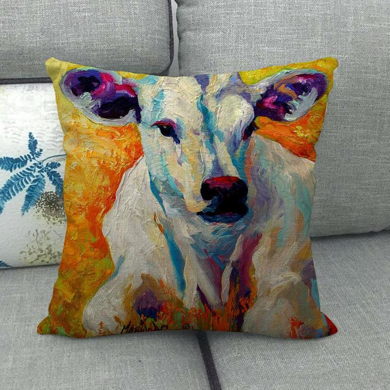 Cow-Themed Color Oil Painting Digital Printing Short Plush Pillow Covers For Car Sofa Office Cushion Cover Home Goods