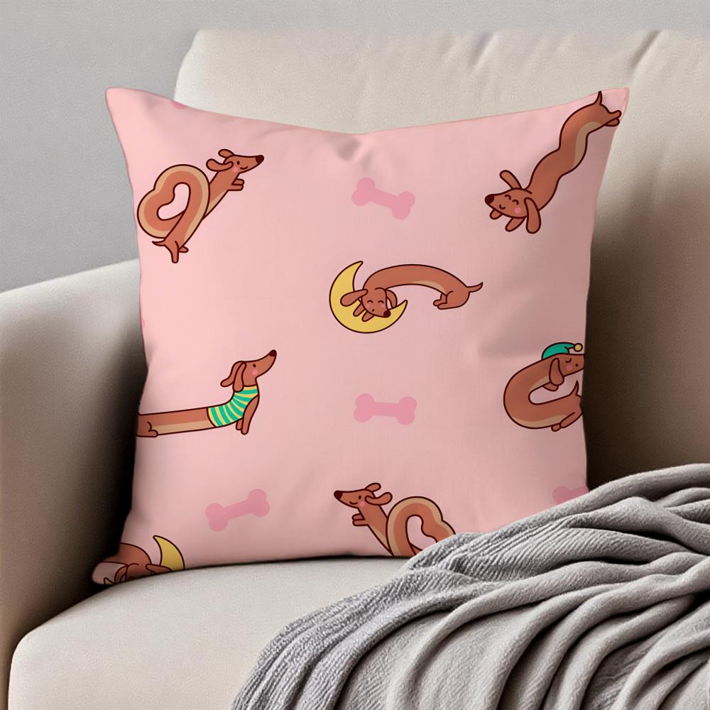 CUTE Dachshunds Cushion Cover Pillowcase Antidustmite Invisible Zipper Short Plush Sofa Cushion