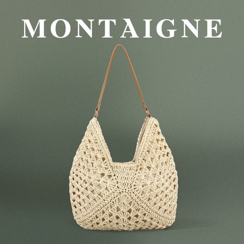 French Montaigne/Montian Versatile Commuter Shoulder Woven Bag Large Capacity Tote Bag Straw Woven Vacation Women's Bag