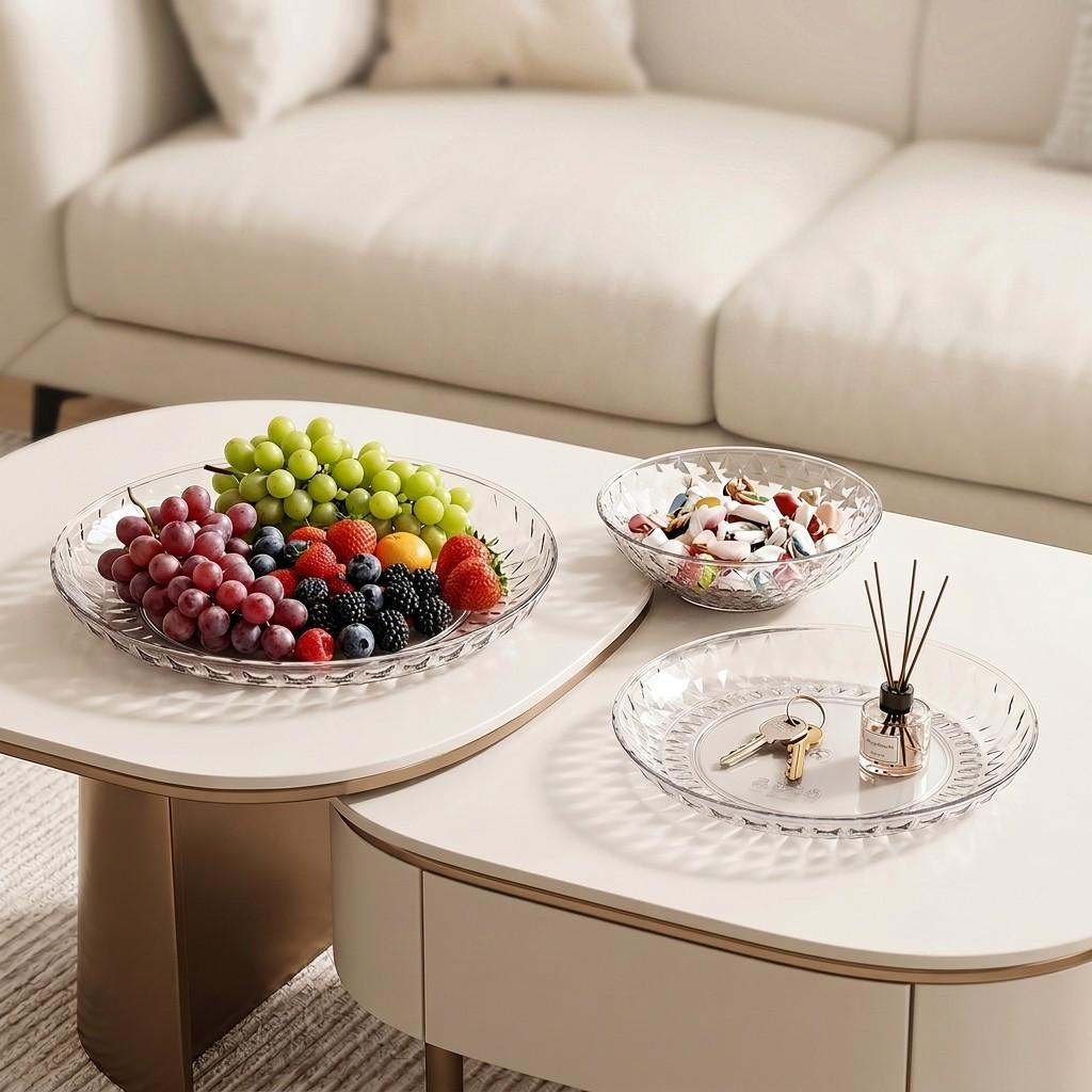 Clear Plastic Serving Tray Round Plates Dinnerware PET Stackable Dessert Food Plate Snack Dish Kitchen Party Tableware