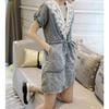 Summer Women Denim Dress Slim Fit Tie Waist V Neck Straight Cut Fashion European Style