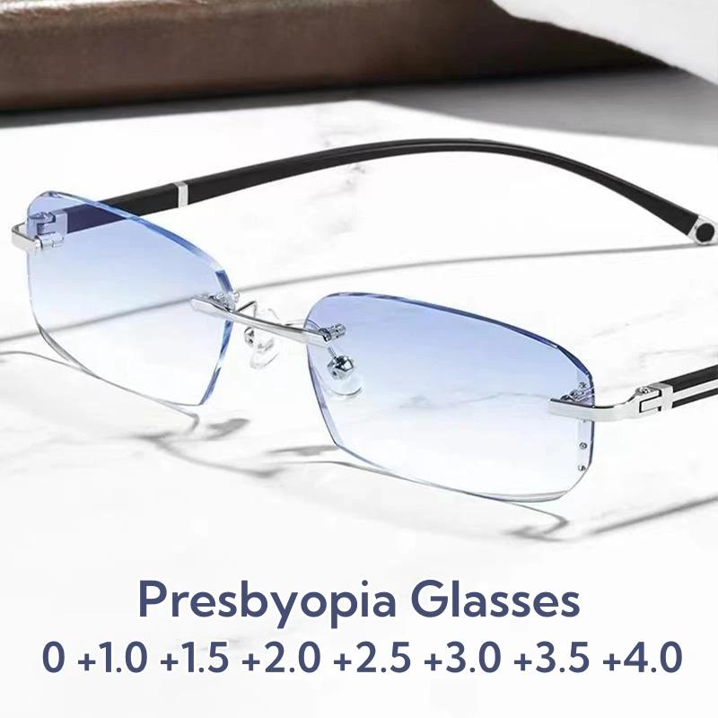 Unisex Diamond Cut Myopia Glasses Women Men Blue Light Blocking Computer Eyewear Fashion Luxury Rimless Far Sight Eyeglasses