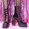 Women's Shoes Patent Leather Thick Heel Waterproof Table High Heels Shoes Love Buckle Spice Girl Personality Hollow Womens Boots