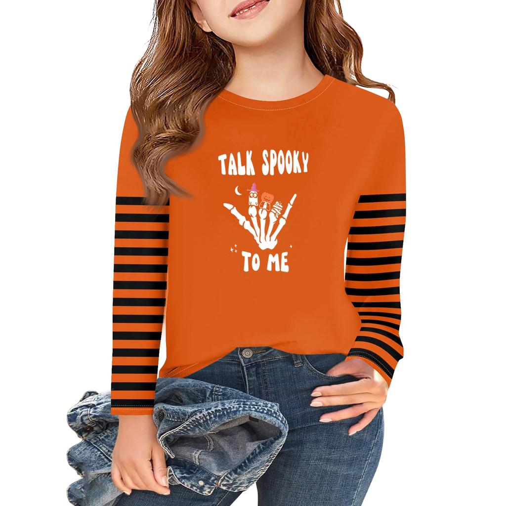 Girls Long Sleeve Halloween Day T Shirts Kids Fall Tops Crewneck Basic Tees 2-11Y