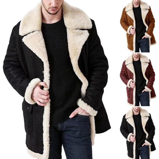 Pánský kabát z umělé kožešiny s integrovanou plyšovou podšívkou, zesíleným klopovým límcem, odolný proti chladu, evropský styl, s klopami z umělé kůže, bunda, kabát, streetwear