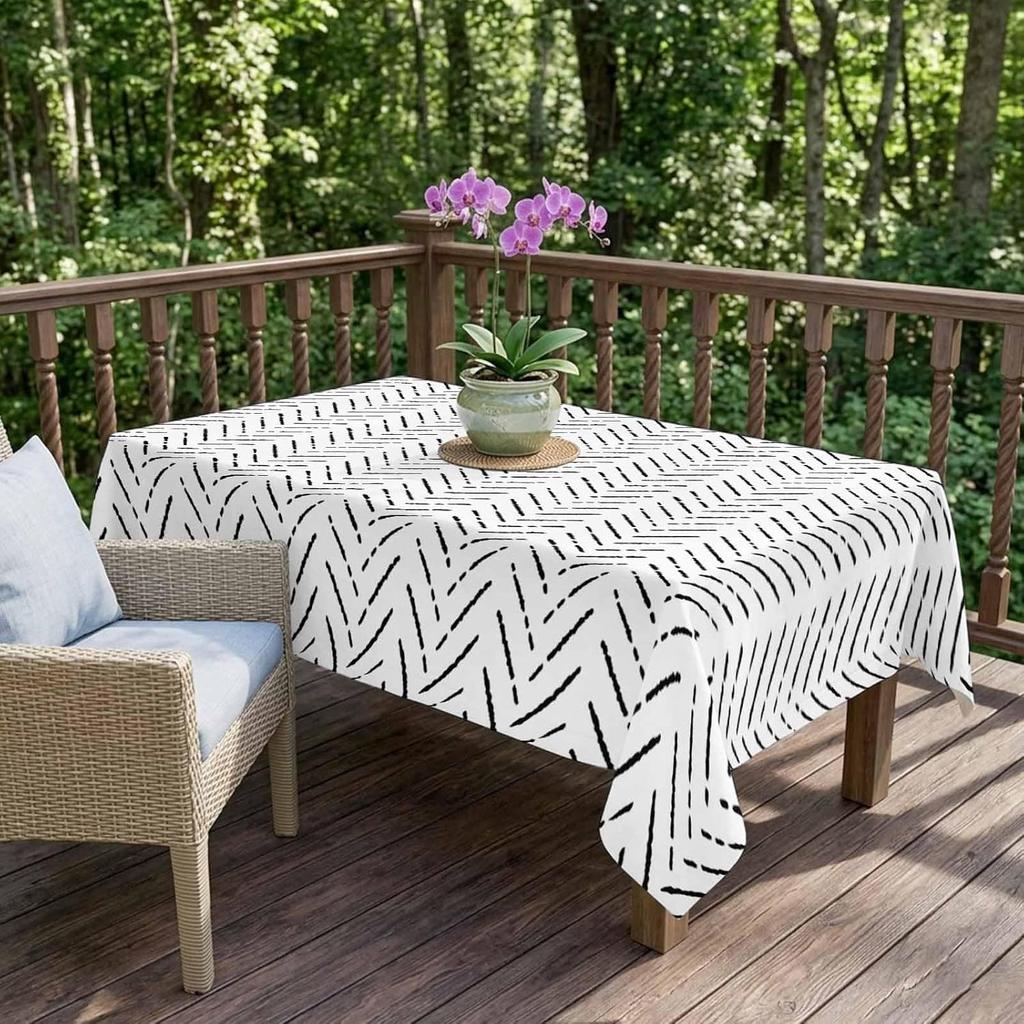 Modern Black Line Minimalist Rectangle Tablecloth for Table Decor Reusable Farmhouse Kitchen Dining Tablecloth Party Decor