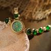 Green Women's Vintage Stone Gold Watch Elegant Ladies Quartz Watches High Quality Colored Gemstones Bracelet Wristwatch Reloj