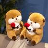 Valentine'S Day Confession Chubby Capybara Hugs Rose Guinea Pig Plush Doll Gives Girlfriend Holiday Gift Pillow Doll