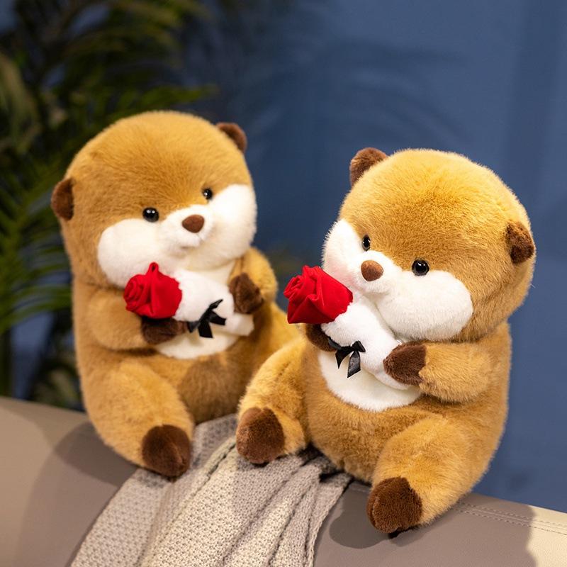 Valentine'S Day Confession Chubby Capybara Hugs Rose Guinea Pig Plush Doll Gives Girlfriend Holiday Gift Pillow Doll
