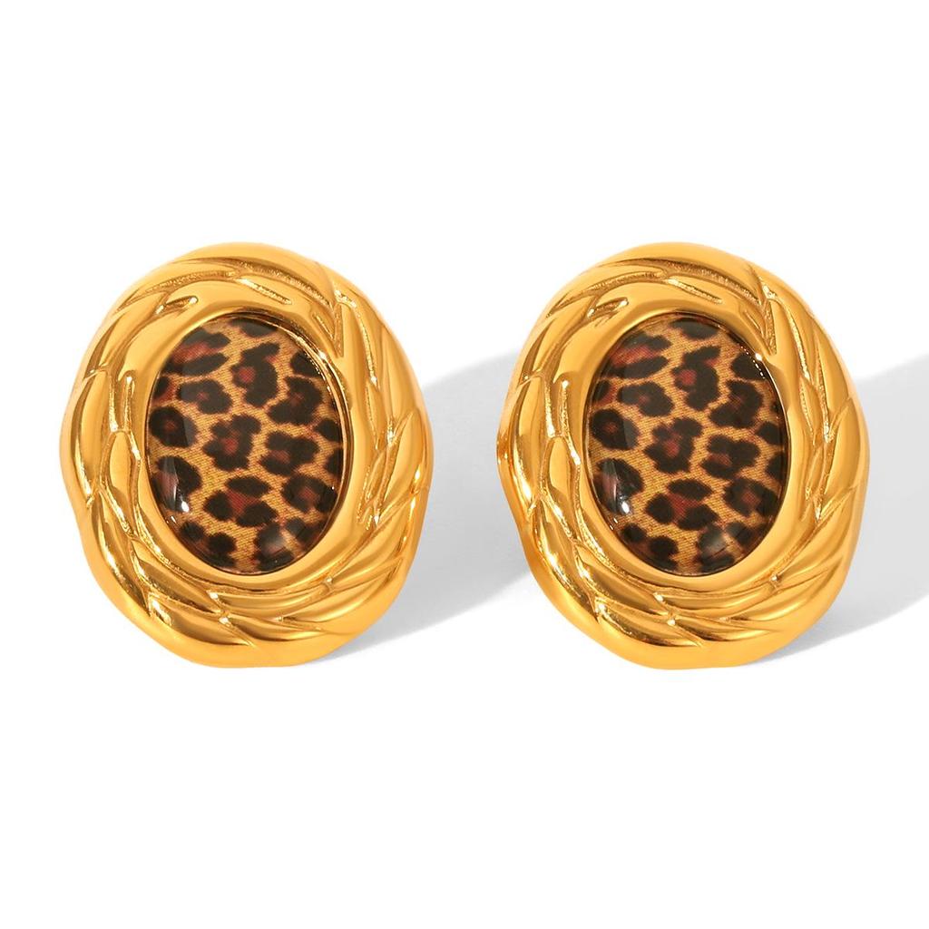Leopard Print Titanium Steel Hoop Earrings - Trendy, Non-Fading Stainless Steel for Women
