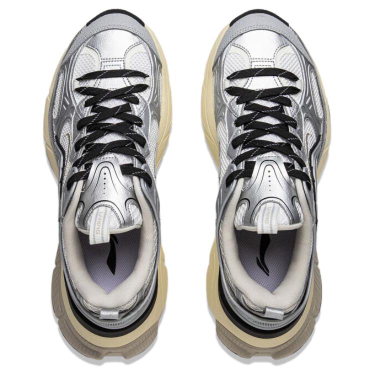 Li Ning Starry Y2K Retro Fashion Versatile Thick Sole Comfortable Soft Resilient Low Top Dad Shoes Men sneakers Silver Black AGCU339-2