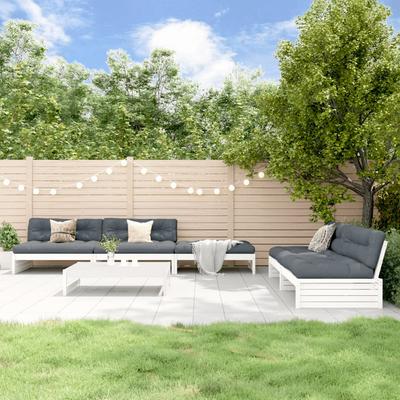 Vidaxl 6-Cz. Garden Lounge Set, Cushions, White, Wood
