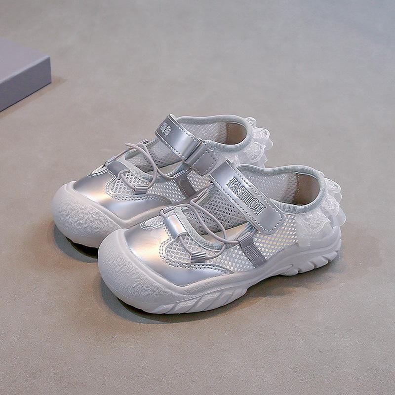 Girls' Sneakers 2025 Summer New Lace Edge Children's Sports Fashion Little Girl Soft Sole Non-slip Princess Shoes
