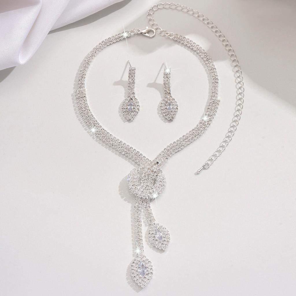 Women's Necklace Earrings Set Jewelry Zircon Temperament Wear Dress Wedding Dress Crystal Accessories