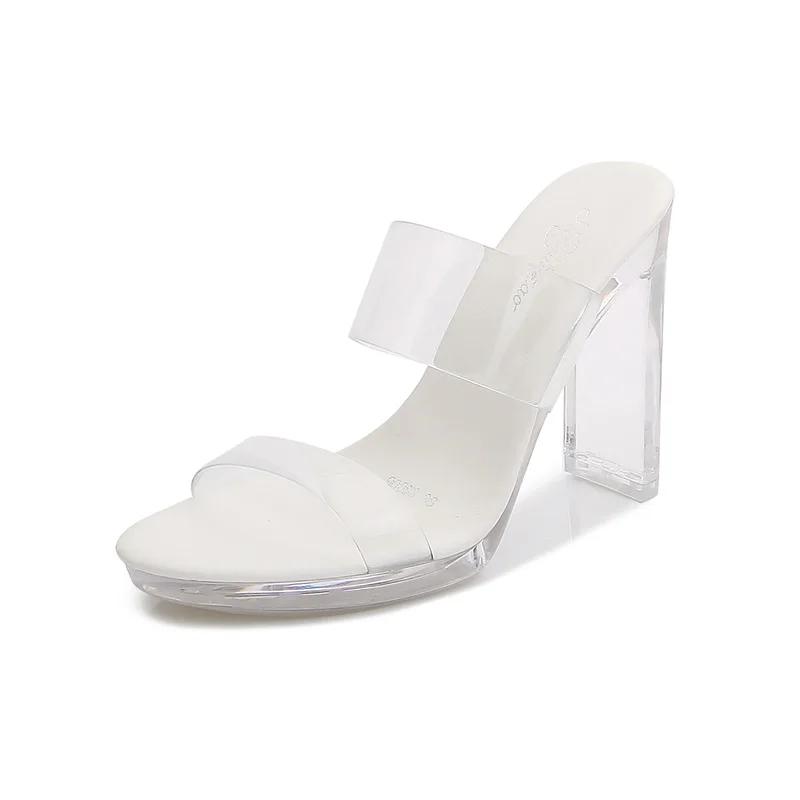 

2025 New catwalk model slippers Slim heels Sexy black platform 11CM high heel sandals Female summer 34 белый