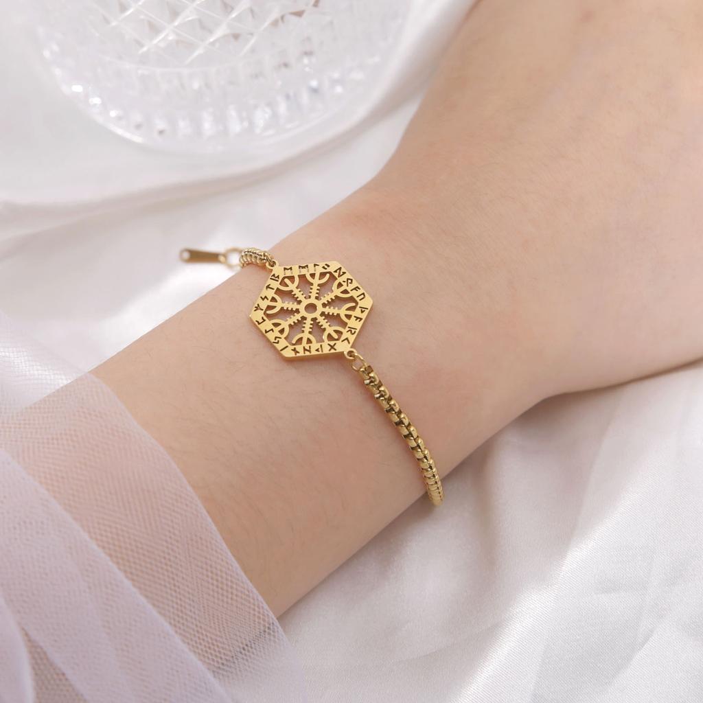 Fashion Minimalist Viking Symbol Pendant Box Chain Bracelet Versatile Accessory